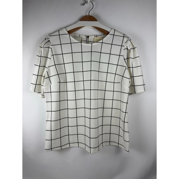 MELLODAY Tops - Women's MELLODAY Grid Print Top Off-White/Black Size XL